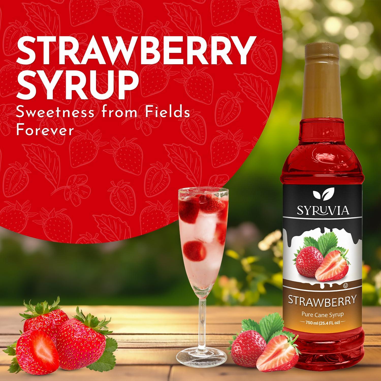 SYRUVIA Syruvia Strawberry Coffee Syrup (25.4 fl oz) - Sweet Strawberry Bliss in a Bottle Kosher, Gluten-Free, Ideal for Elevating Your Culinary and Beverage Adventures