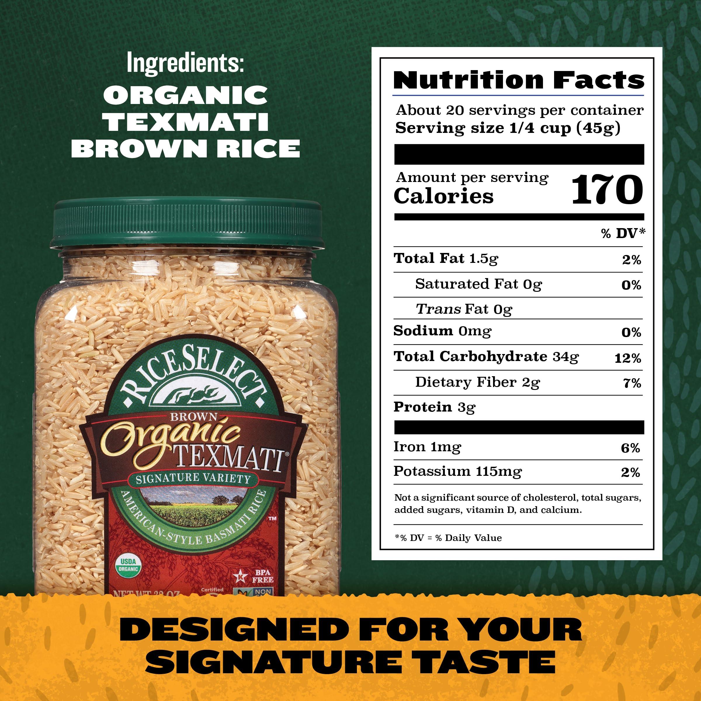 RiceSelect RiceSelect Organic Texmati Brown Basmati Rice, Premium Non-GMO Gluten-Free Long-Grain Brown Rice, 32-Ounce Jar