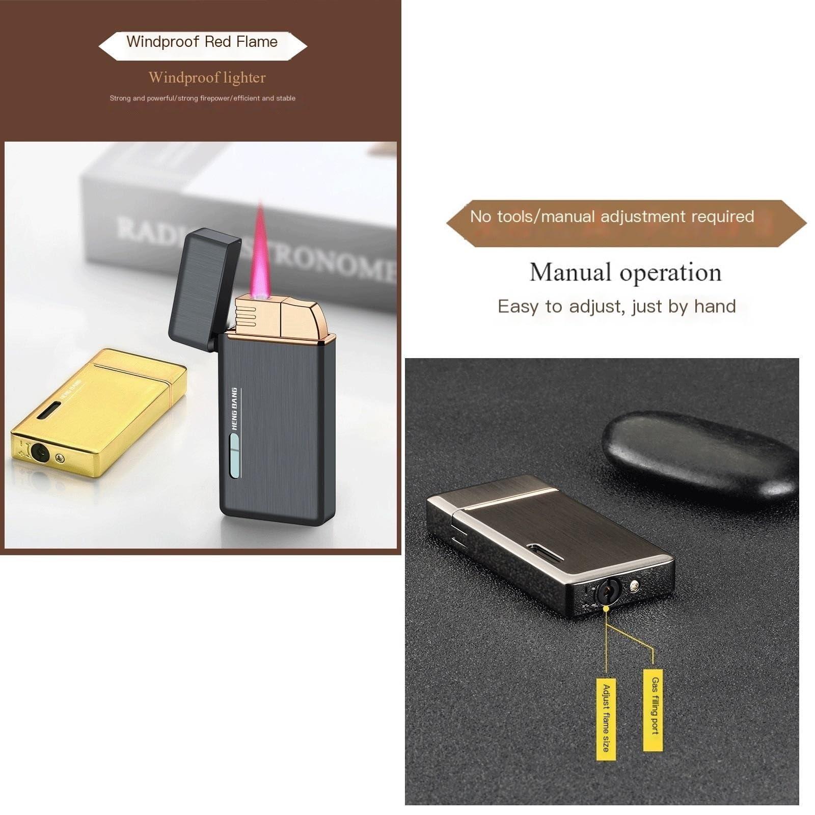 OLELY Jet Flame Fire Torch Lighter Gas Butane Refillable, Classic Flip Lighters Windproof Cigar Lighter Multipurpose for Candle BBQ Grill Fireplace Stove Barbecue (Color : Luminous White)