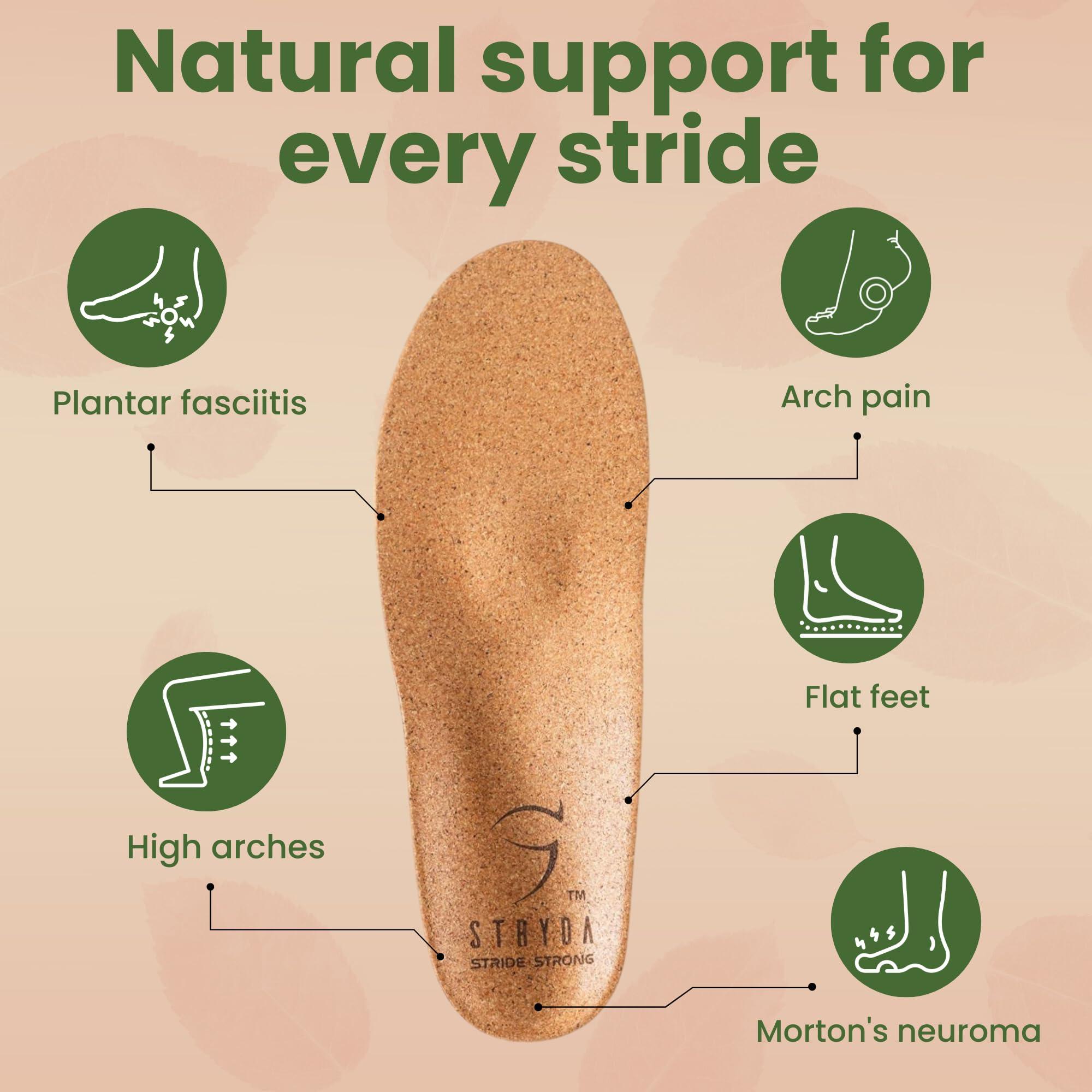 STRYDA STRYDA Orthopedic Insoles - 100% Cork Soles to Promote Natural Foot Function - Barefoot Friendly Shoe Inserts for Feet, Knees & Back - 100% Natural, Vegan - XS