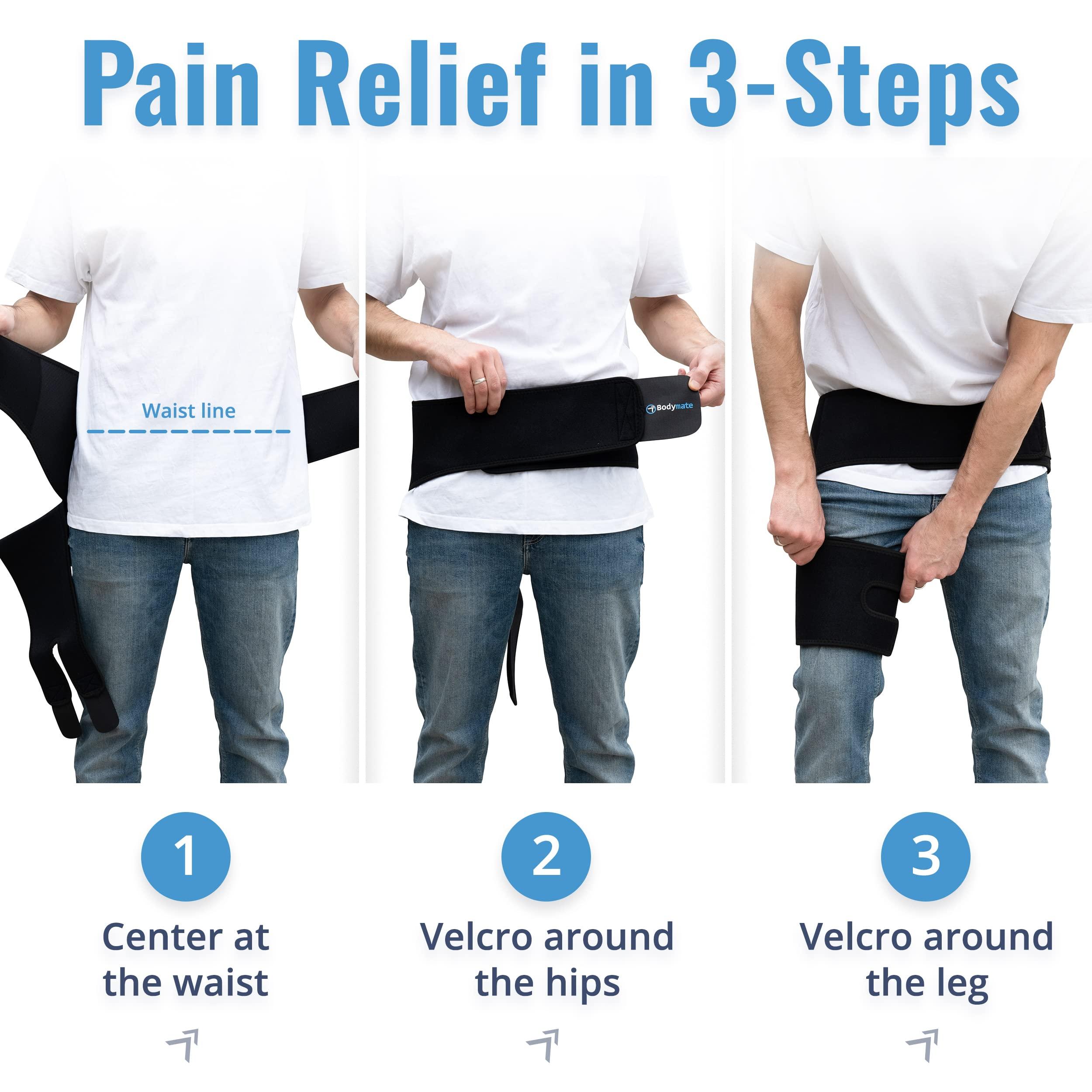 BODYMATE BODYMATE Hip Brace and Sciatica Pain Relief Devices - Sacroiliac Belt, Compression Wrap for Thigh, Hamstring, Joints, Hip Pain - Adjustable Sciatic Nerve Brace for Men and Women (Medium, 32-44 Inches)