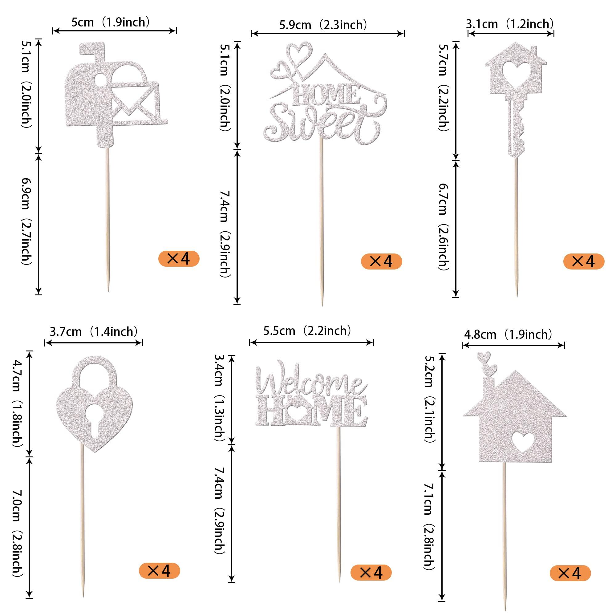 YCTHUNFISH 24 Pack Sweet Home Cupcake Toppers Glitter Key Lock Housewarming Cupcake Picks New Home Theme Party Welcome New House Party Cake Decorations Supplies Silver