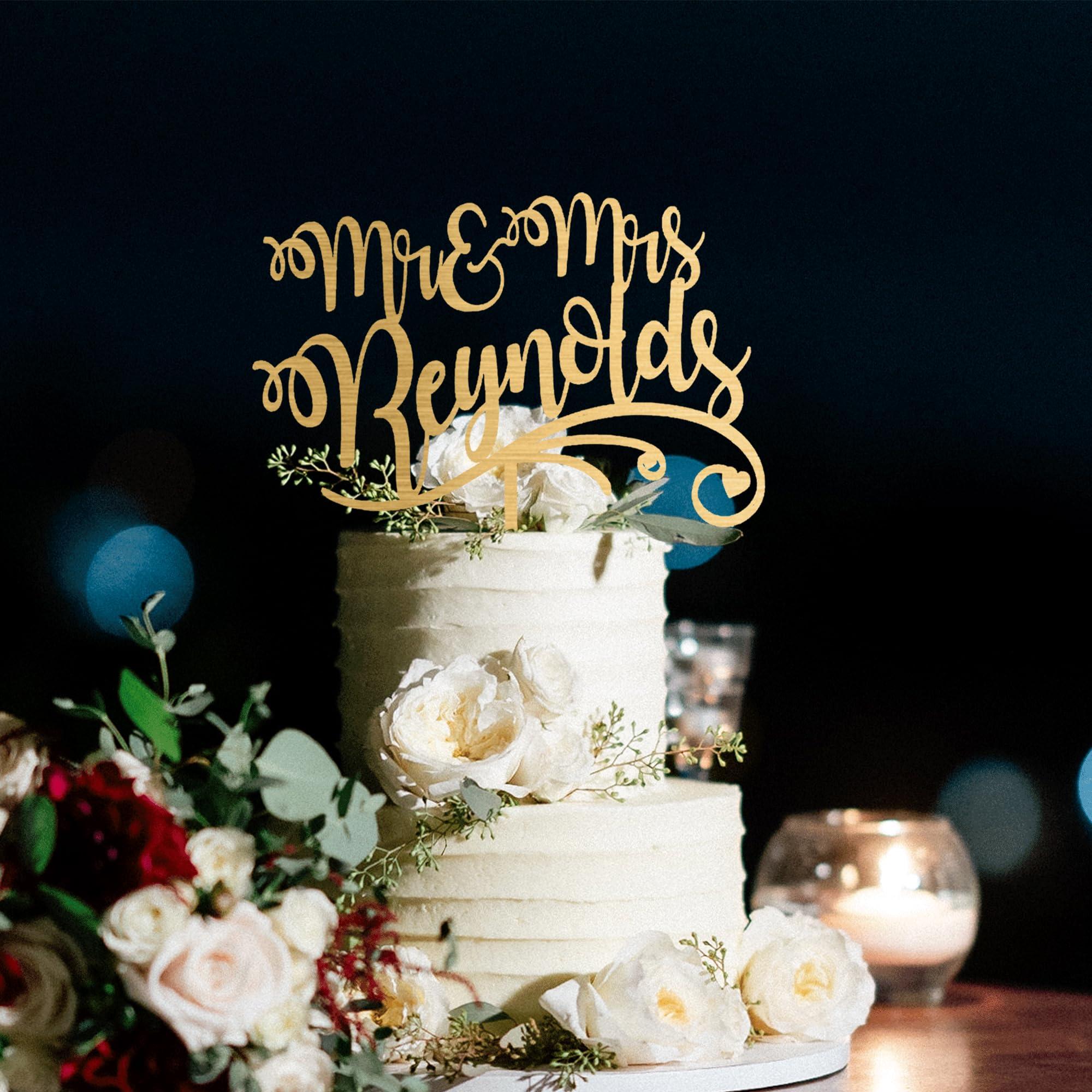 EvaMall Custom Gold Wedding Cake Topper, Mr Mrs Cake Topper, Personalized Cake Topper, Wedding Cake Topper, Anniversary Cake Topper, Custom Cake Topper