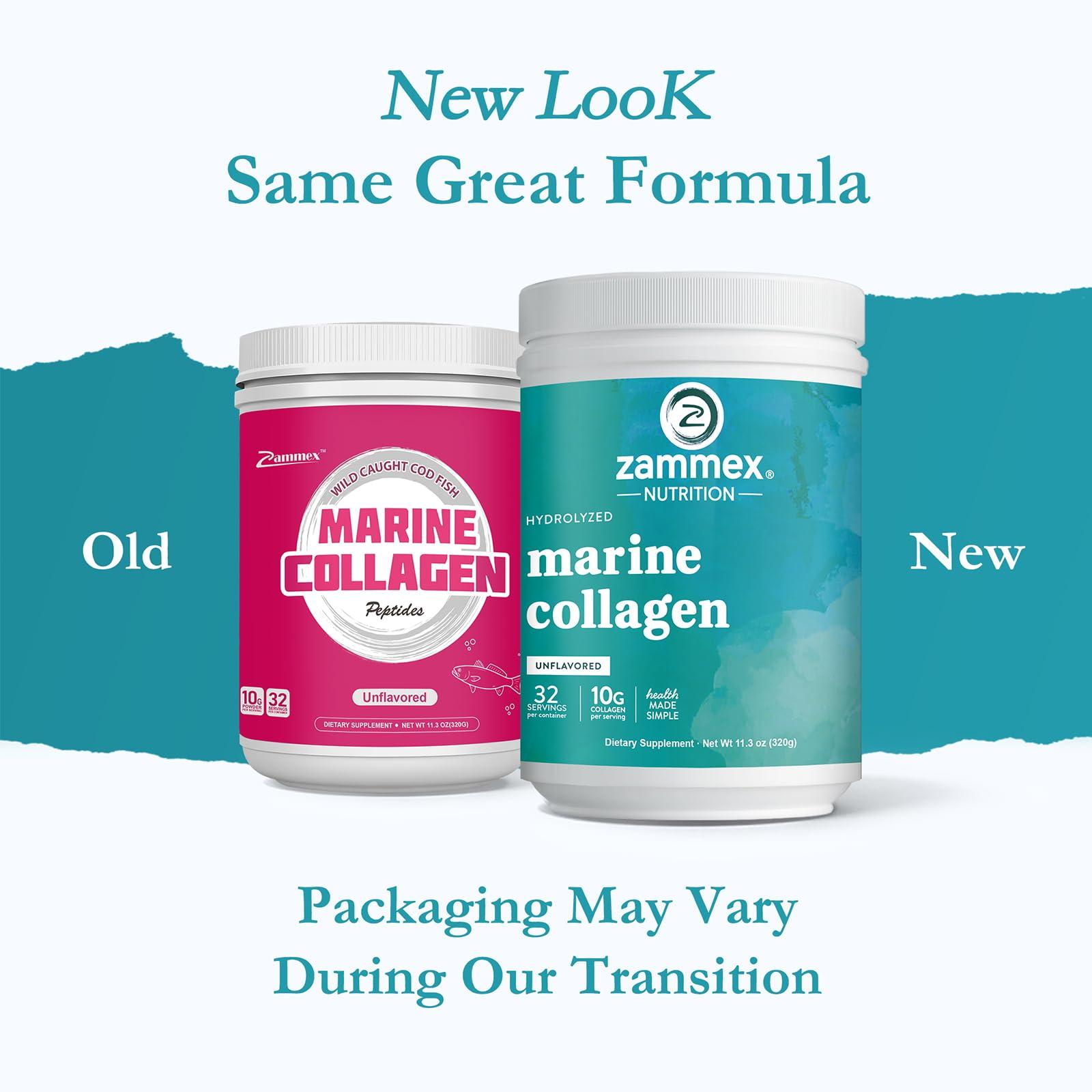 Zammex Zammex Marine Collagen Peptides Powder Unflavored, Wild-Caught Fish Collagen Powder, Supports Healthy Skin, Hair, Joints, Type 1 & 3 Collagen Supplement for Women - Easy to Mix. (32 Servings)