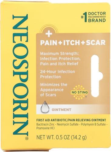 Neosporin Neosporin Antibiotic Pain-Relieving, Anti-Itch, & Scar Appearance Minimizer Ointment with Neomycin & Bacitracin Zinc, 24-Hour Infection Protection for Minor Cuts, Scrapes & Burns,.5 oz