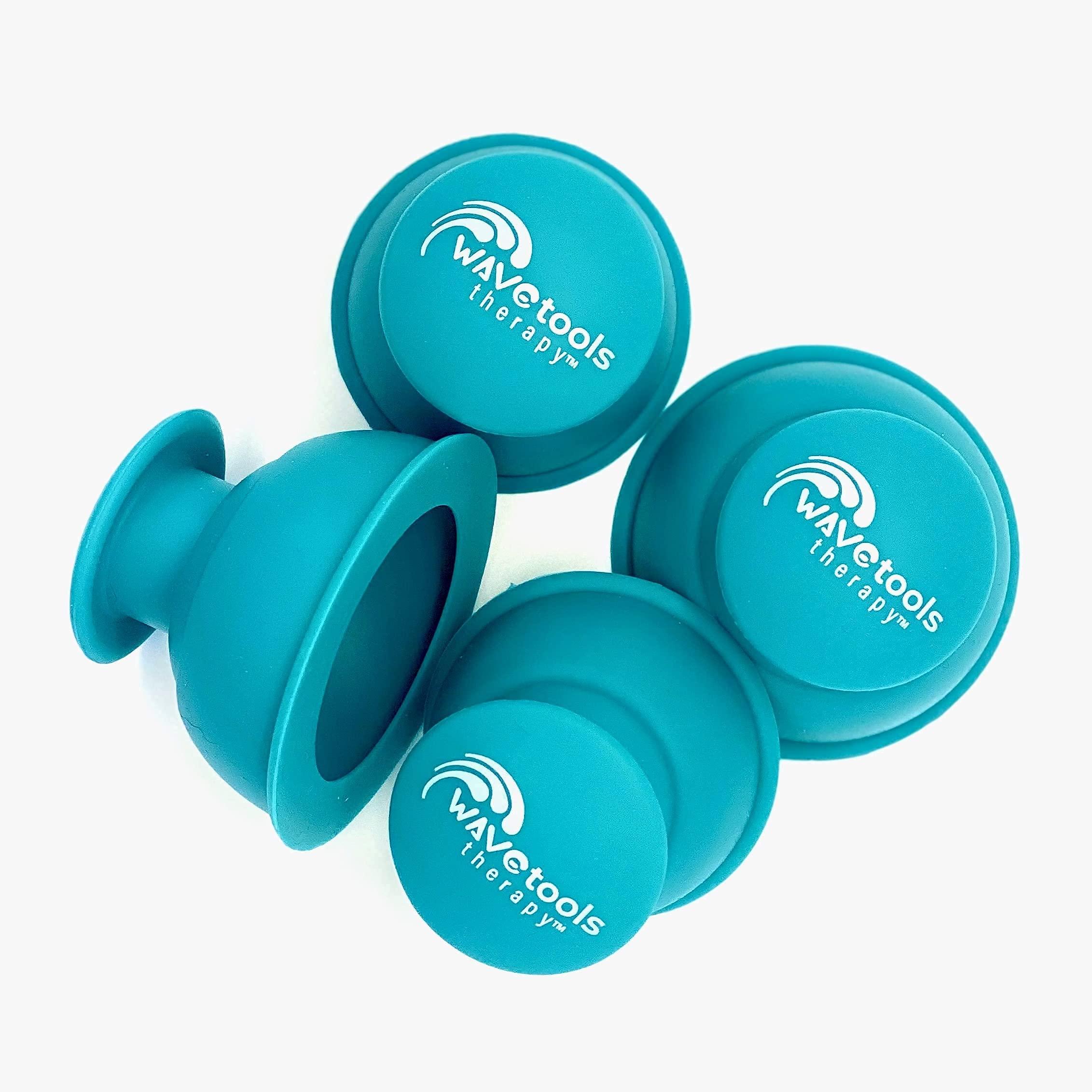 Wavetools Therapy \"Riptide\" Sport Cupping set of 4 push cups in case by Wavetools Therapy ideal for dynamic cupping, two suctions strengths