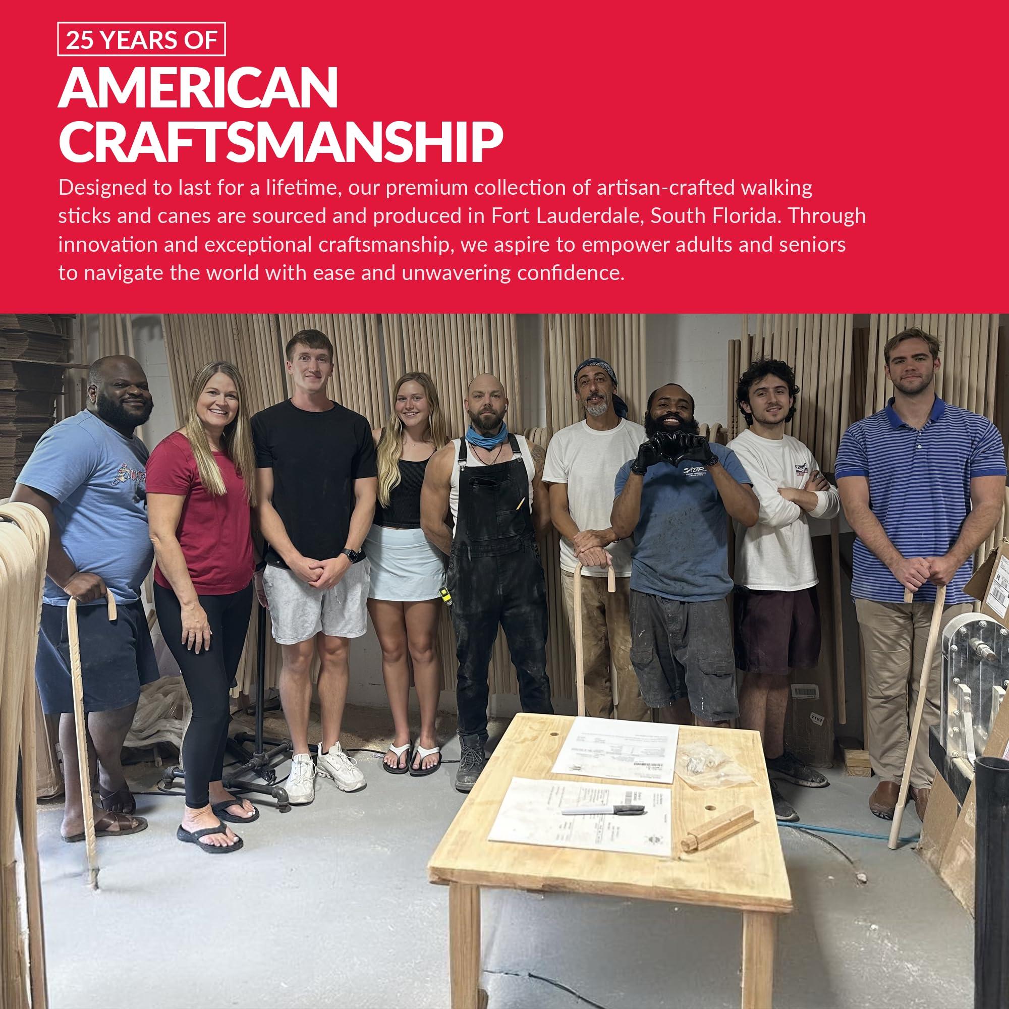 Cane Masters Cane Masters Handmade Wooden Classic American Walking Cane | Highly Durable American Hickory Wood Walking Cane | Ergonomic Handle and Body Grip, Anti-Slip Rubber Tip Wood (Glossy, 33\")