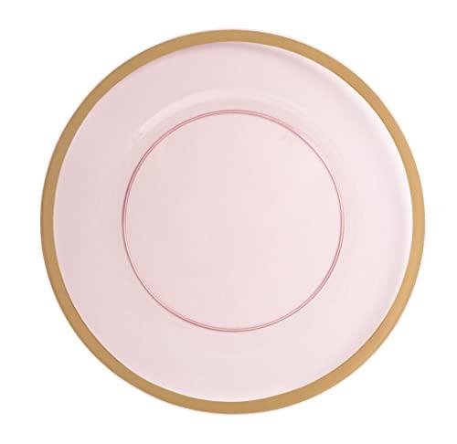 EcoQuality EcoQuality 13\" inch Round Pink Plastic Charger Plates with Gold Rim - China Like Party Plates, Heavy Duty Large Disposable Dinner Plates, Reusable Salad Plate, Wedding, Catering, Dinnerware (12 PACK)