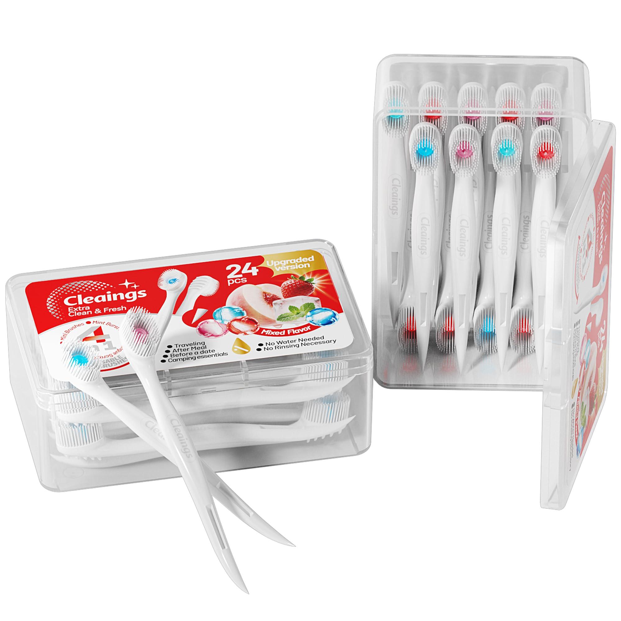 cleaings Mini Brushes-Disposable Toothbrushes with Cleaning Beads Toothpaste and Pick for Work or Travel, 24 Count-Mix FlavorPack of 1