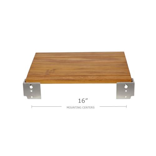 Seachrome Seachrome18 inch Silhouette Slimline Folding Wall Mount Shower Bench Seat, Natural Teak Wood with Silver Frame