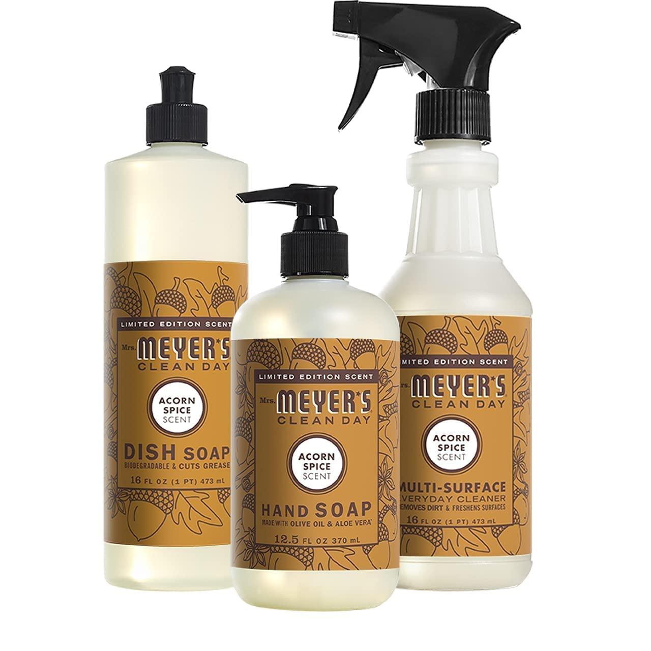 MRS. MEYER\'S CLEAN DAY Mrs. Meyer\'s Acorn Spice Kitchen Set Variation, Includes, 1 Hand Soap, 1 Dish Soap, and 1 Multi Surface Cleaner 3 ct.