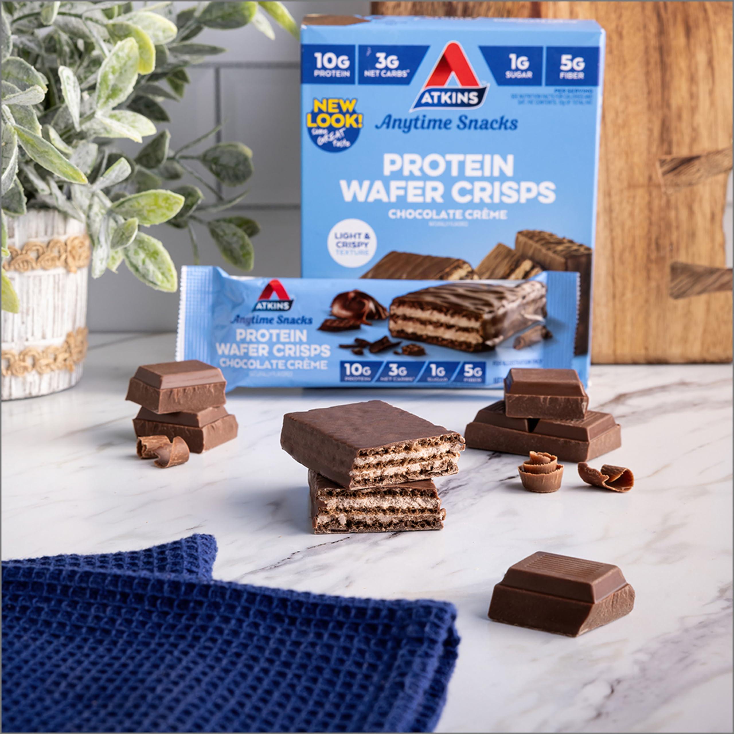 Atkins Atkins Chocolate Crme Protein Wafer Crisps, Protein Dessert, 4g Net Carb, 1g Sugar, High in Fiber, Keto Friendly, 5 Count