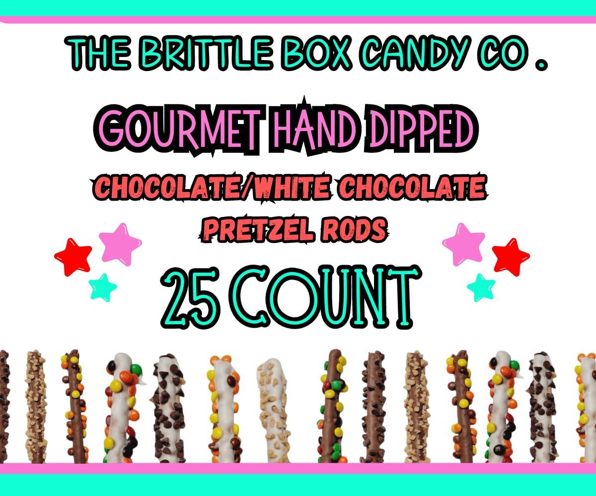 The Brittle Box Candy Co. Chocolate Covered Pretzel Rods 25 Count Gift Box Assorted Toppings