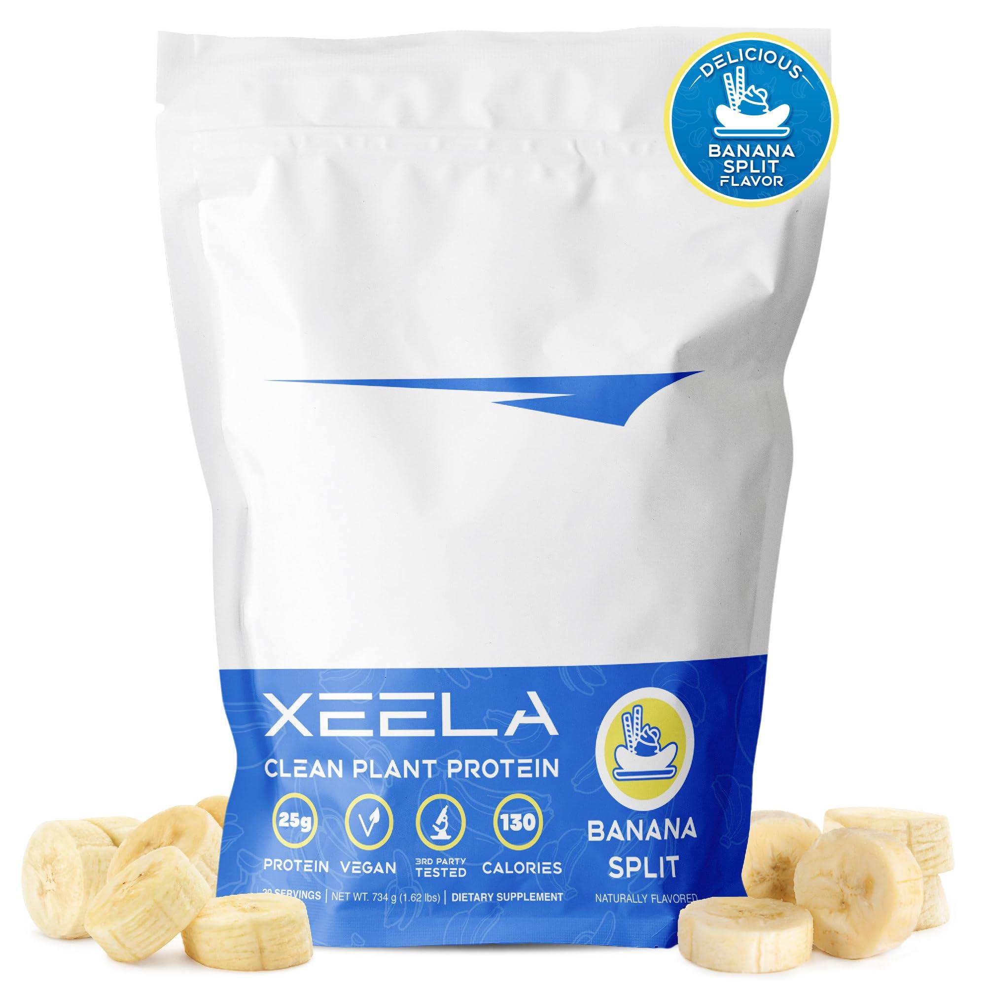 XEELA XEELA Plant Based Vegan Protein Powder - Independently Tested - 25g High Protein, Pea Protein for Men & Women - Vitamins & Minerals, Non GMO, Dairy & Gluten Free, LowCarb & LowFat (Banana Split)