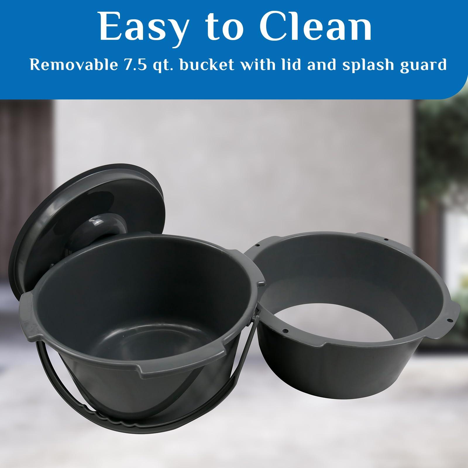 JumboTIGER 3-in-1 Steel Adjustable Bedside Commode,Portable Toilet for Adults 8 Quart,300 lb Weight Capacity Portable Potty,Toilet Seat with Safety Frame, Easy Cleaning, Tool-Free Assembly, Padded Arms,Gray