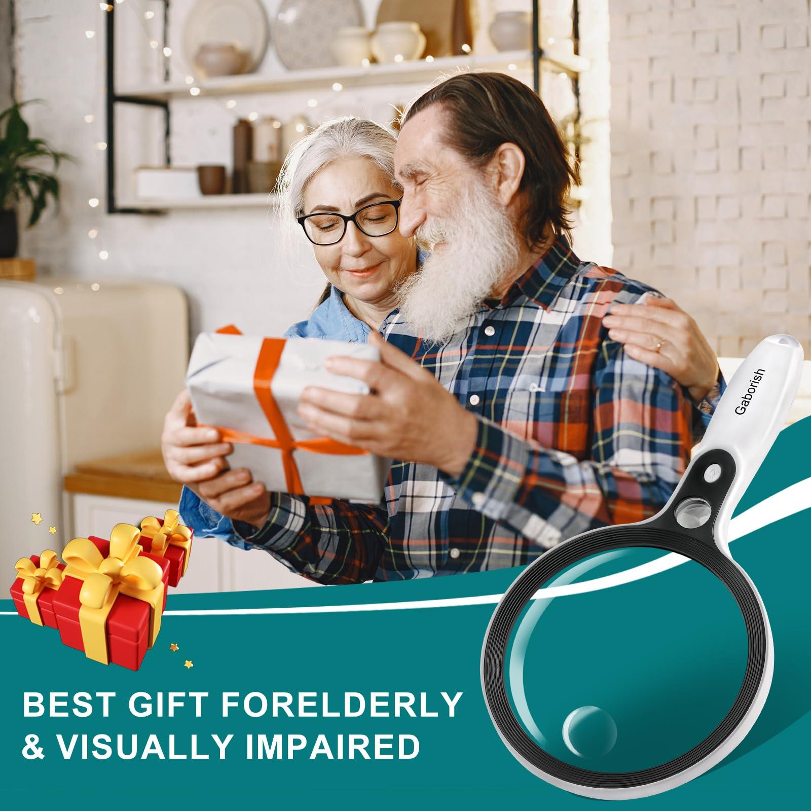 GABORISH Large Magnifying Glass with 37 LED Light, 10X 20X 45X Handheld Illuminated Lighted Magnifier for Seniors Reading, Inspection, Coins, Exploring Close Work