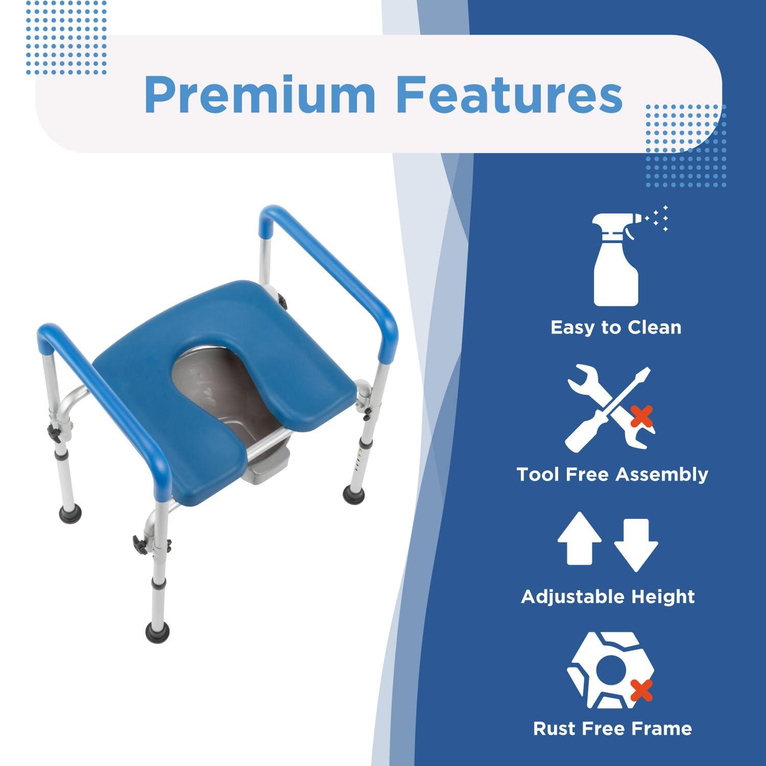 Journey Health & Lifestyle Journey SoftSecure 3-in-1 Commode Chair No Backrest 3-in-1 Bathroom Chair Bedside Commode Chair for Toilet with Arms & Pail Elevated Toilet Seat & Shower Chair Raised Toilet Seat with Handles