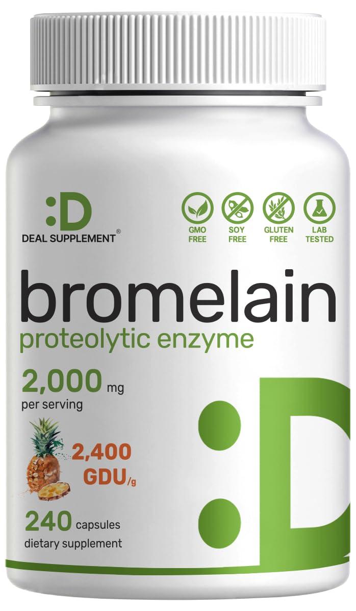 DEAL SUPPLEMENT Bromelain Supplement 2,000mg Per Serving, 240 Capsules  Natural Proteolytic Enzymes from Fresh Pineapple  Supports Nutrient Digestion