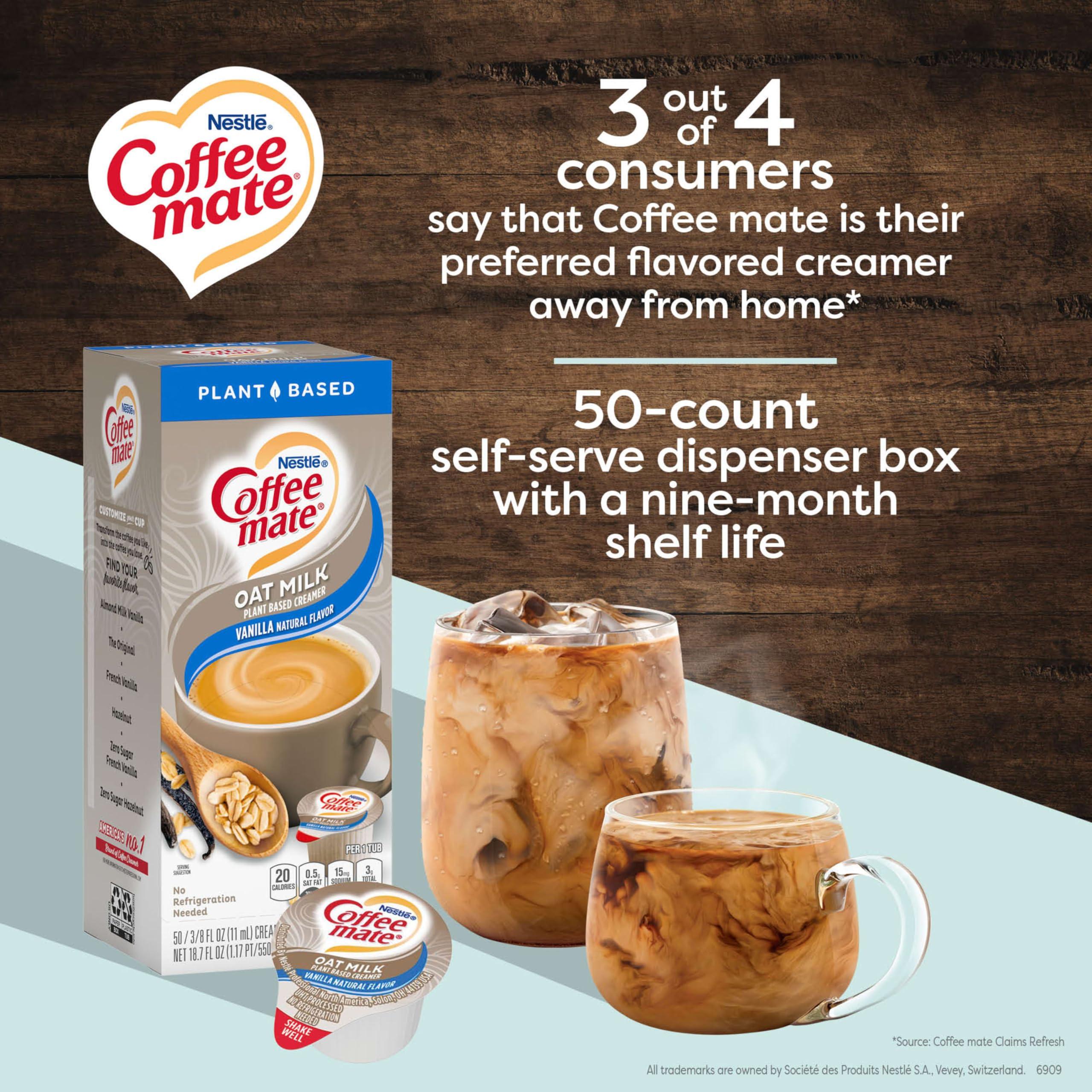 Nestle Coffee mate Nestle Coffee mate Coffee Creamer, Oat Milk, Vanilla Natural Flavor, Liquid Creamer Singles, Plant-Based, Non Dairy, No Refrigeration, 0.375 fl oz Tubs (Pack of 200)