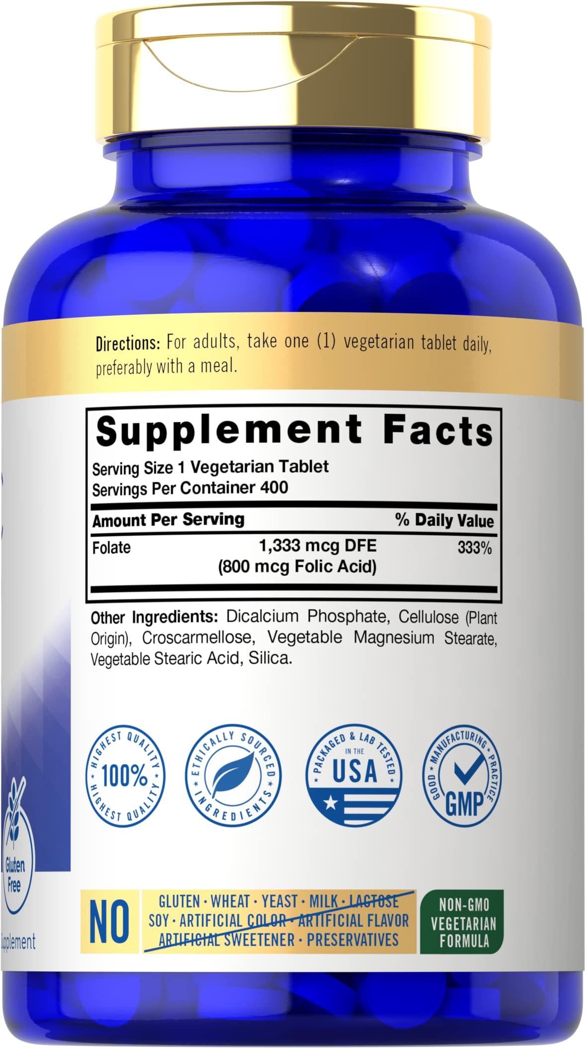 Carlyle Carlyle Folic Acid 800 Mcg Tablets | 400 Count | Vegetarian, Non-GMO, Gluten Free