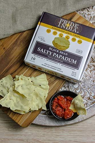 Pride Of India Pride Of India - Salty Black Bean Namkeen Papadum Lentil Crisp - Pack of 6 - 10 count Box (3.53oz - 100gm) - Lentil Chips, Gluten-Free Crackers, Healthy Snacks, Indian Snacks, Lentil Crackers