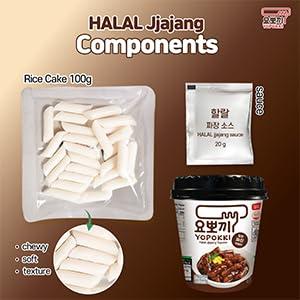 Yopokki Yopokki Instant Halal Tteokbokki Cup (Jjajang, Cup of 2) Korean Street food with Jjajang flavored sauce Topokki Rice Cake - Quick & Easy to Prepare