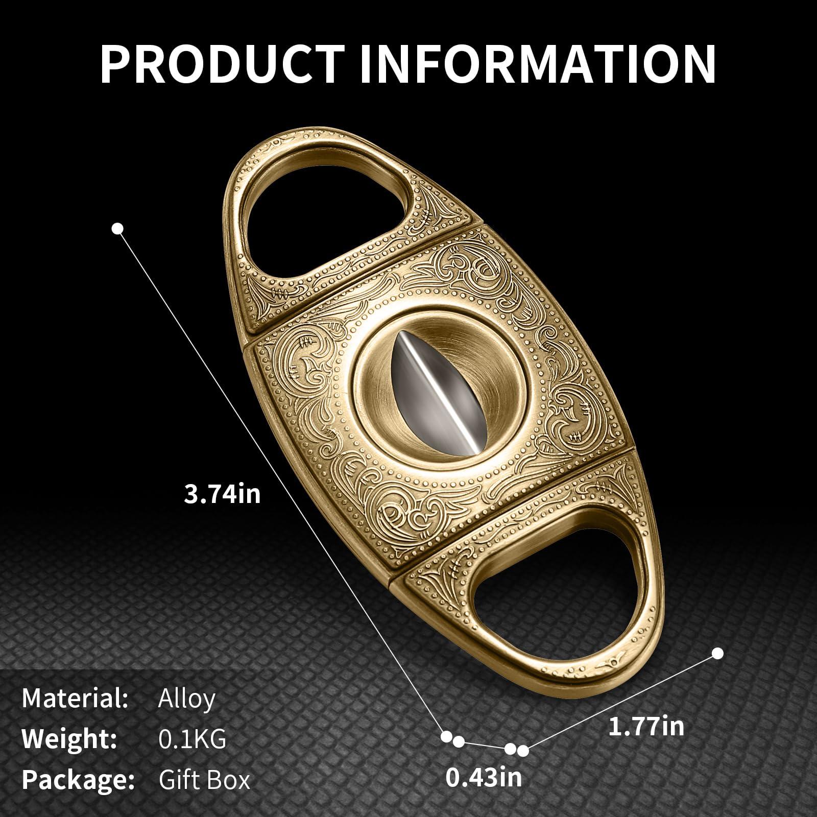 hancigar HANCIGAR V-Cut Cigar Cutter Stainless Steel Vintage Carved Cigar Guillotine Scissors Sharp Edge with Gift Box (Bronze) Gifts for Men