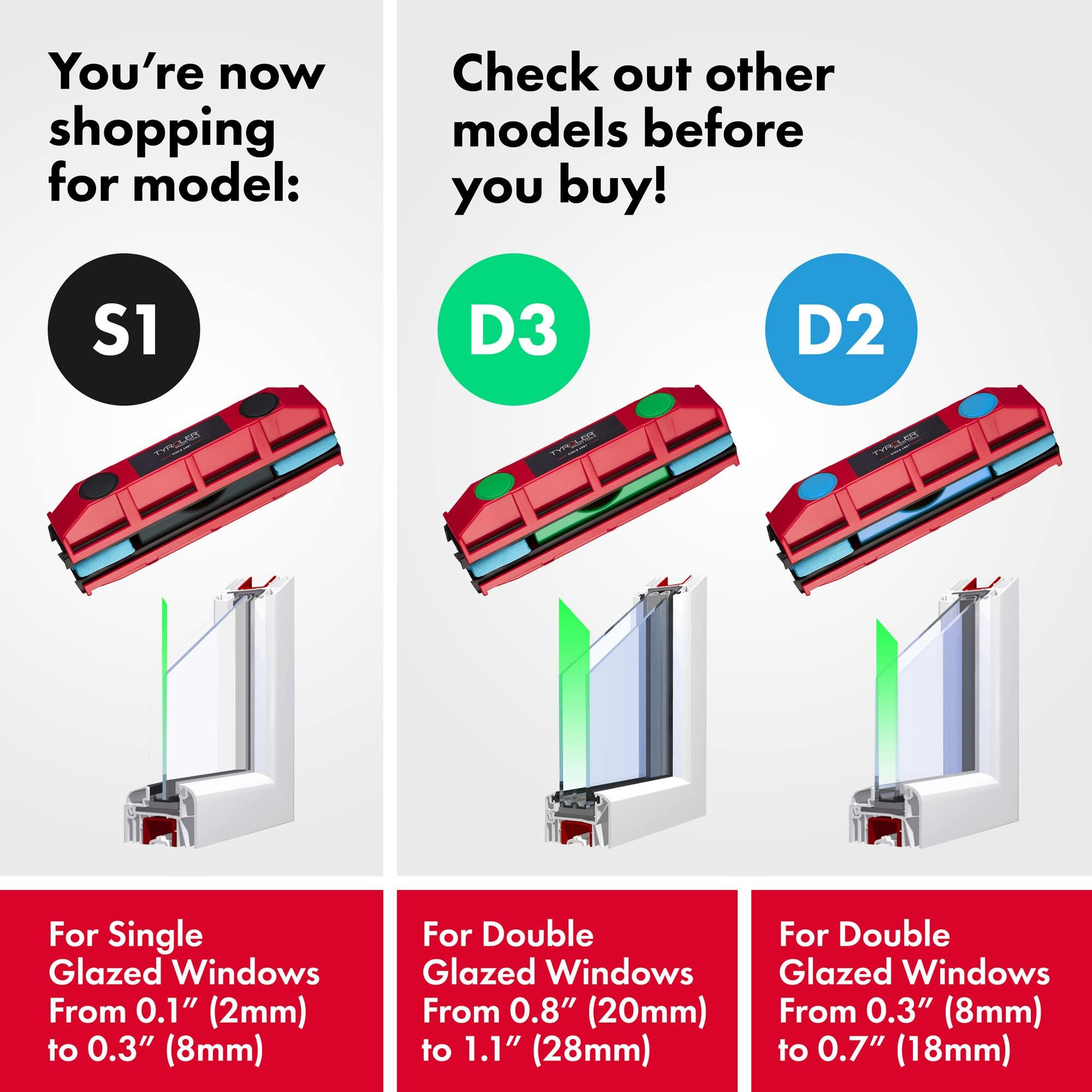 Tyroler Bright Tools Tyroler Magnetic Window Cleaner | for Single-Glazed Windows 0.1\"-0.3\" ONLY | The Glider S-1 Glass Cleaner | 3M Anti-Fall Rope | Double-Sided Cleaning