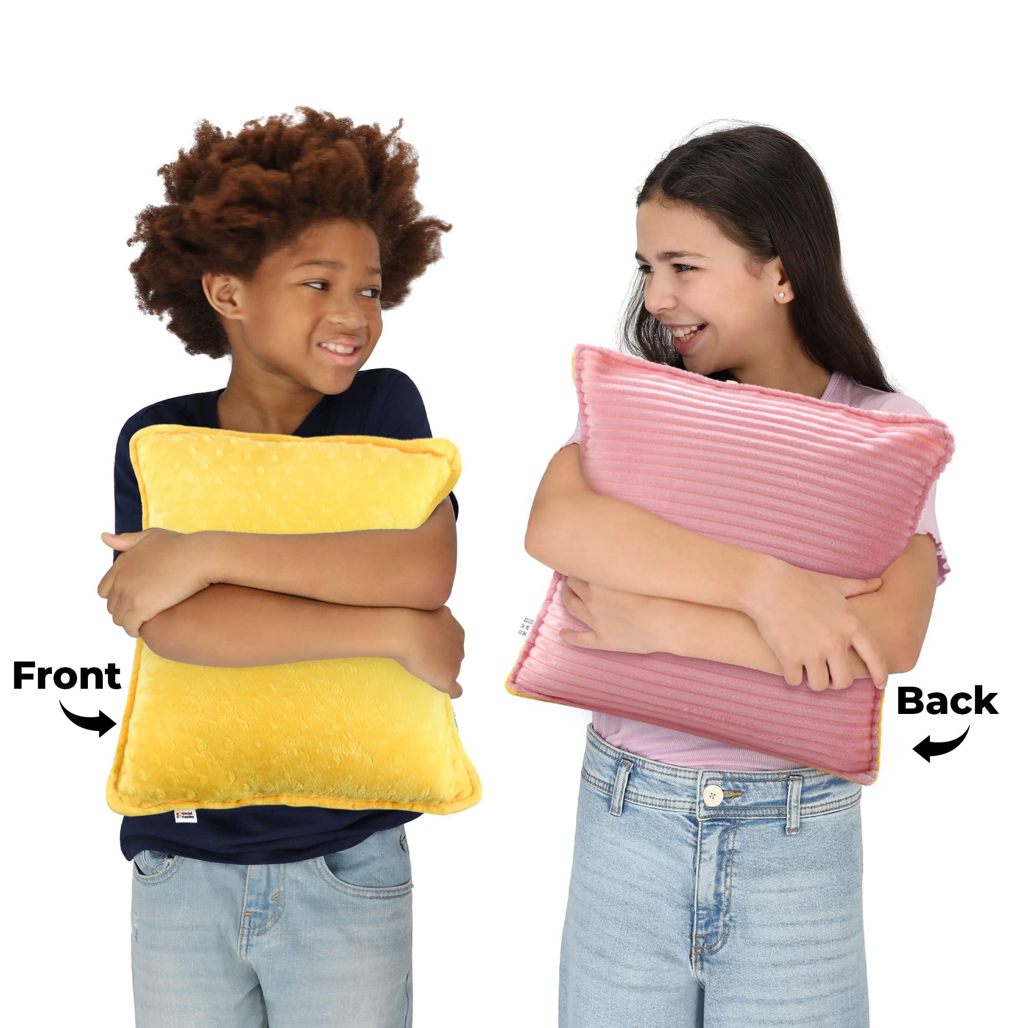 Special Supplies Special Supplies Vibrating Pillow Sensory Pressure Activated for Kids and Adults, 12 x 12 Plush Minky Soft Cover with Textured Therapy Stimulation Bumps, Pink and Yellow
