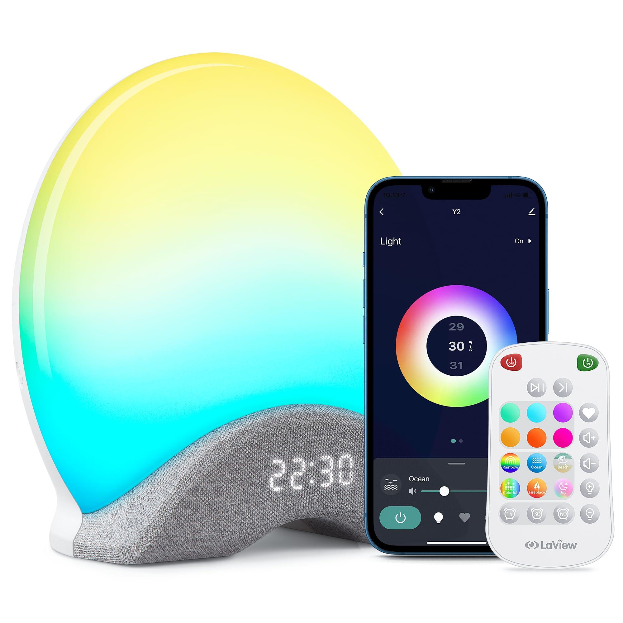 LaView LaView Smart White Noise Machine,App Control Sleep Sound Machine Night Light 25 Relaxing Sounds and 8 Rhythm Modes,Sunrise Wake Up Light,Smart Alarm Clock for Kid/Adult, Ideal for Gift