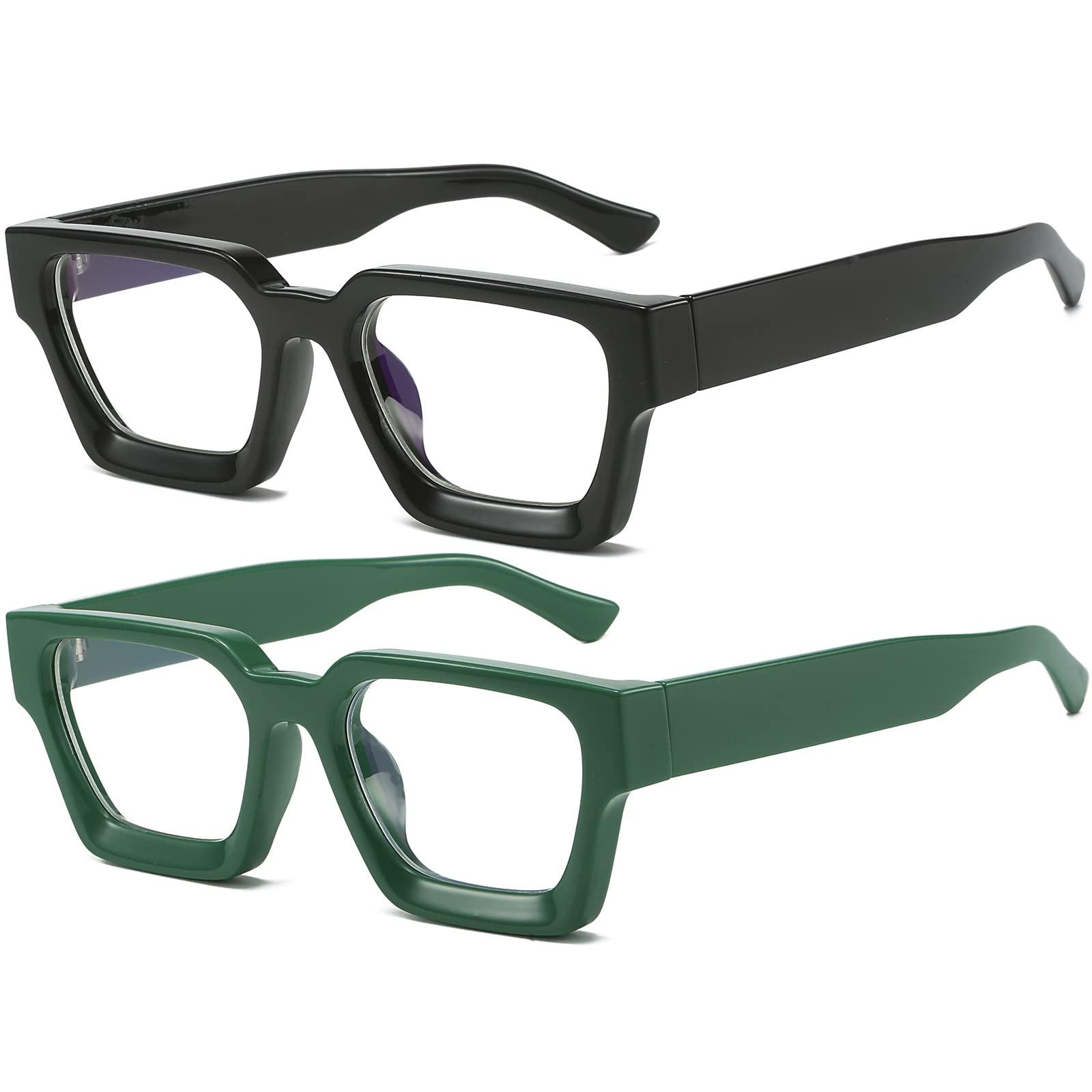AIEYEZO AIEYEZO Square Thick Frame Glasses for Women Men Fashion Blue Light Glasses Trendy Chic Computer Eyeglasses (Black + Green)