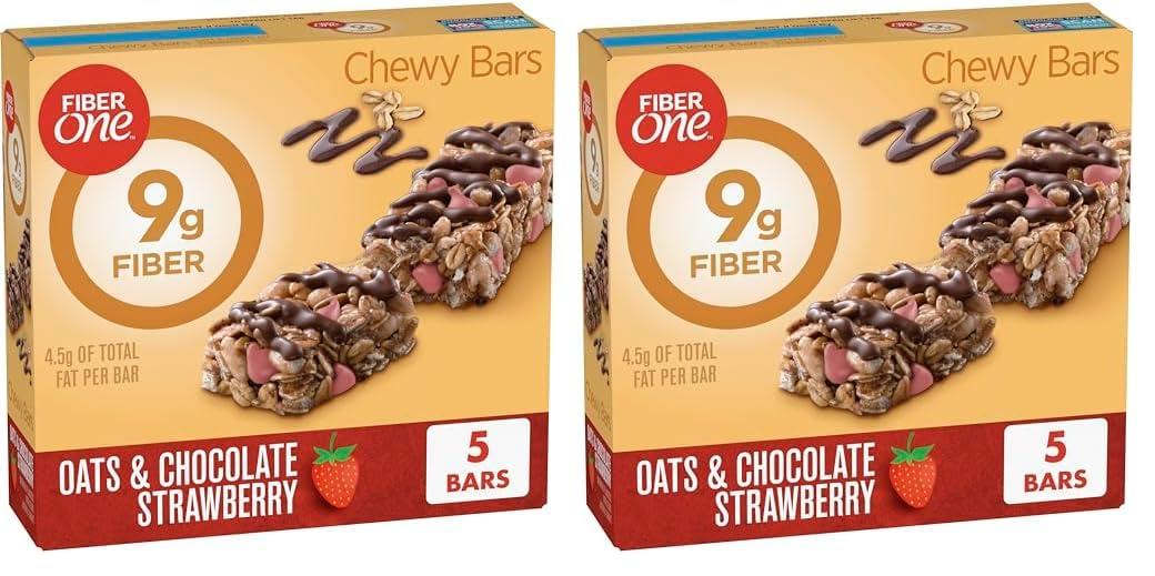 Fiber One Fiber One Chewy Bars, Oats & Chocolate Strawberry Fiber Snacks, 5 Count, 7 oz (Pack of 2)
