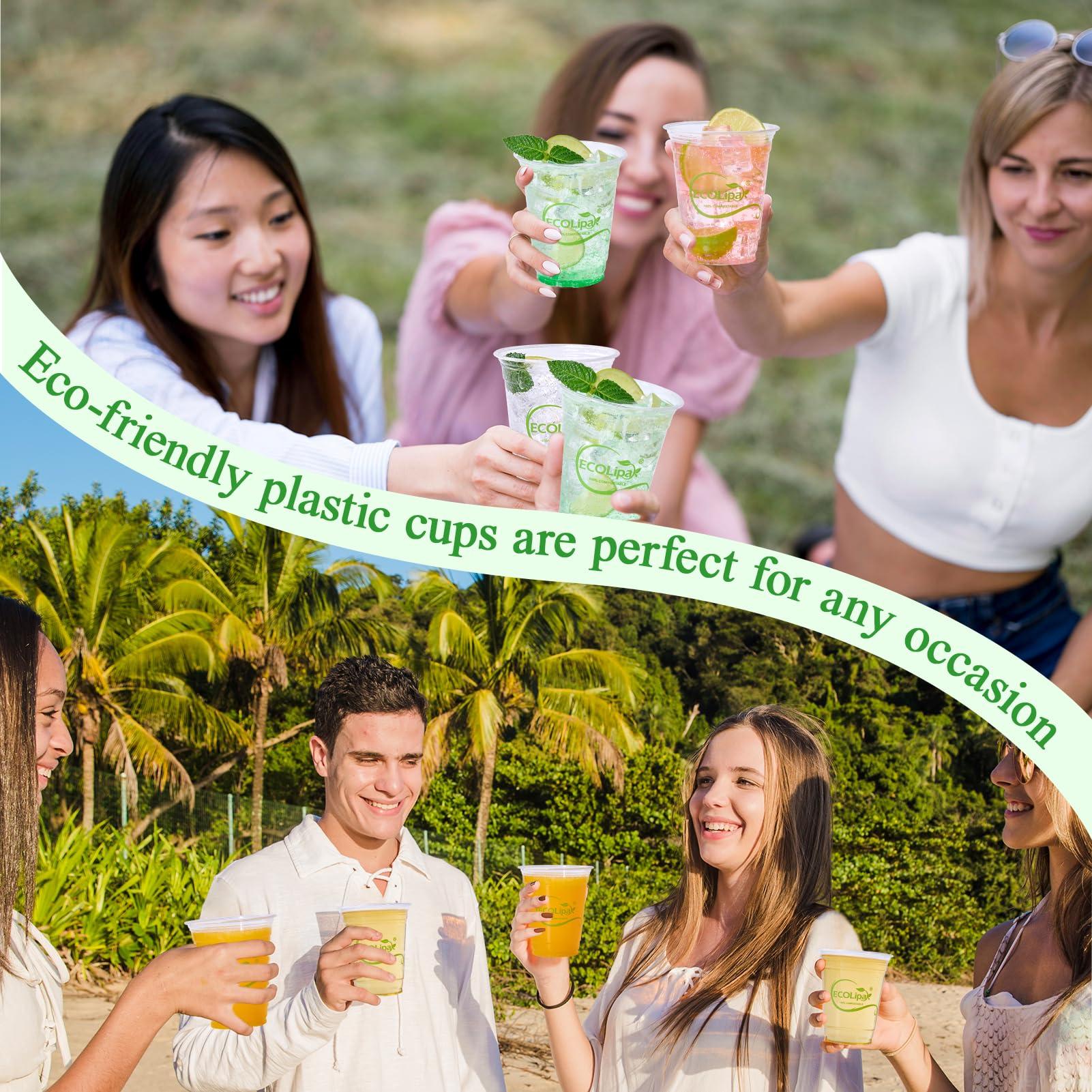 ECOLipak ECOLipak 1000 Count 12 OZ Clear Compostable Plastic Cups, Disposable Plant-Based Biodegradable Drinking Party Cups, PLA Plastic Cold Tumblers for Restaurant, Office, Canteen, Large Gathering