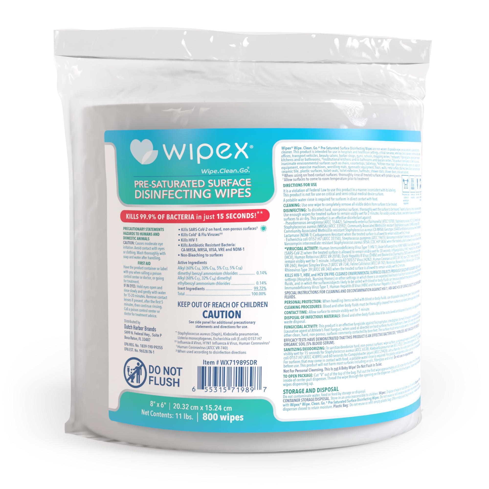 Wipex Wipex Gym Wipes Antibacterial Refills - EPA Registered Bulk Size Disinfecting Cleaning Wipes for Dispensers, Safely Kill Viruses and Bacteria in 15 Seconds, Sanitize Fitness & Gym Equipment 800 Count
