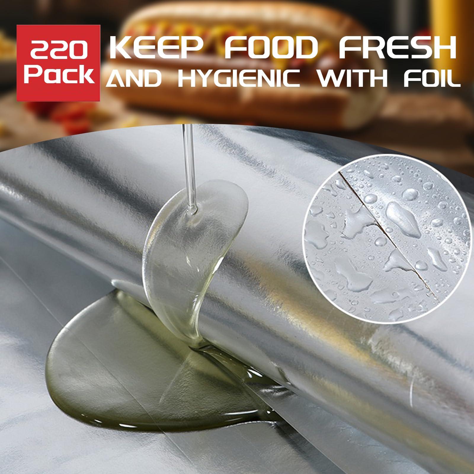 EUDORALIFE 220 Pcs Hot Dog Wrappers, Aluminum Foil Hot Dog Bags, Grease Bags for Kitchen, Greaseproof Foil Burger Bags Pouches, Party Supplies for Concession Stand, Carnival, Fundraiser, 8.5\'\' x 4.8\'\' x 1.5\'\'