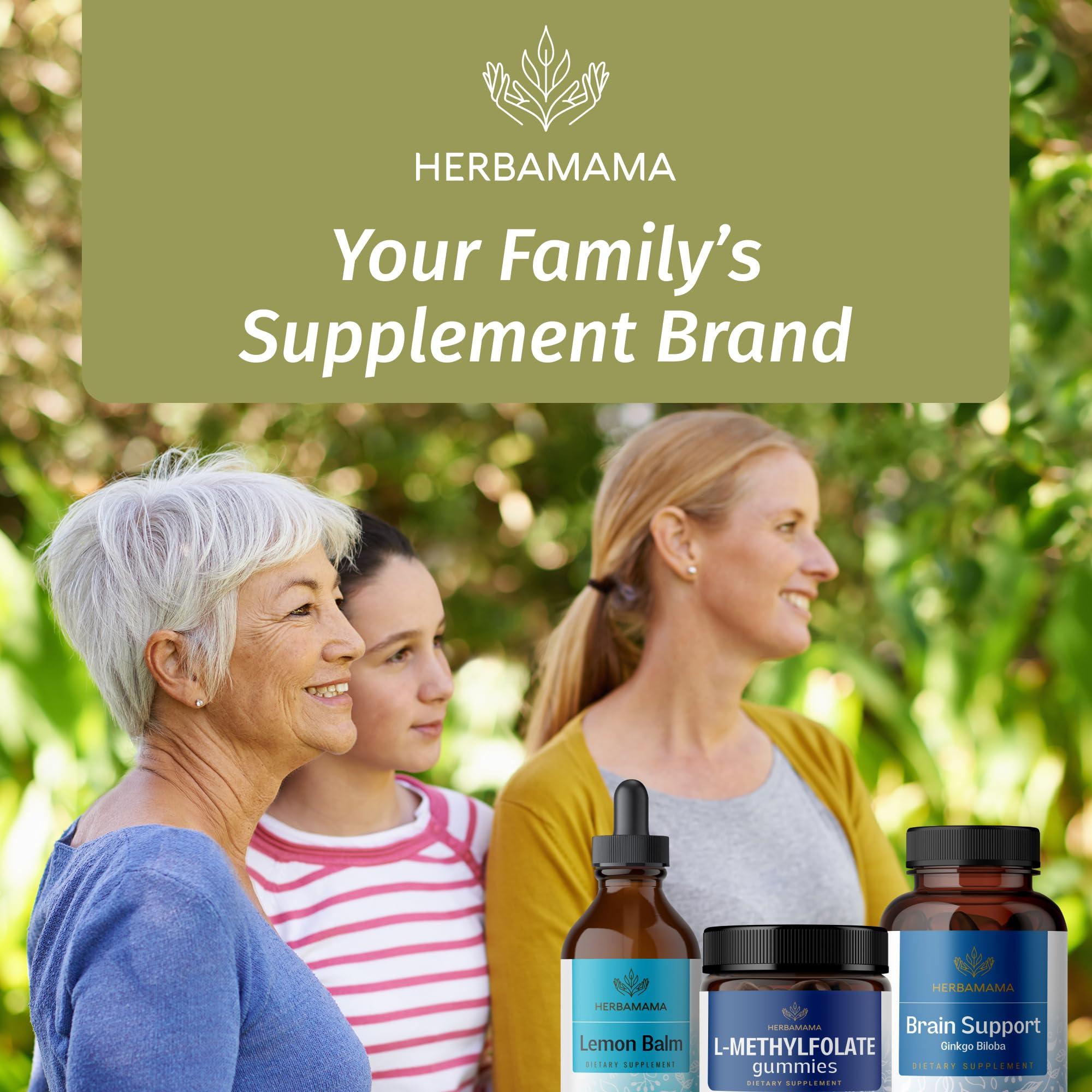 HERBAMAMA HERBAMAMA L-Methylfolate Gummies - 15mg 5-MTHF Calming Supplement for Adults - Vegan, Non-GMO Methylated Folate (Vitamin B9) for Brain Support - 60 Pectin-Based Blueberry-Flavored Chews