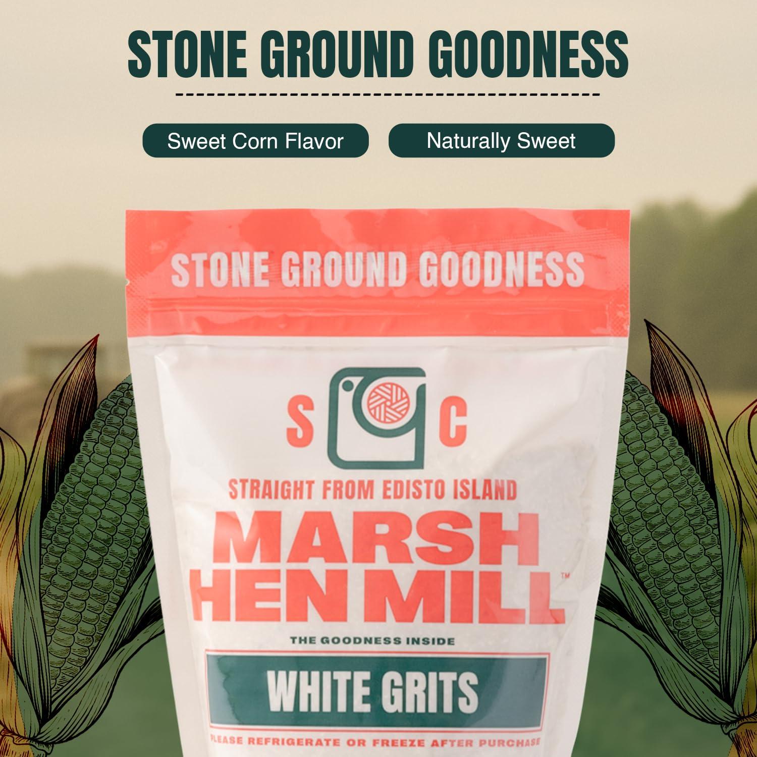 Marsh Hen Mill Marsh Hen Mill White Grits Stone Ground Grits from Premium White Dent Corn | Gluten Free & Instant for Quick Meals Family Farm Grown on Wadmalaw Island Stone Ground Grits - 24 oz Pack