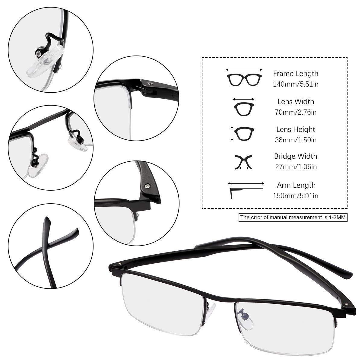 MIRYEA MIRYEA 1.5X Magnification Progressive Multifocal Reading Glasses Blue Light Blocking Computer Readers + Rimless Bifocal Anti Blue Light Reading Glasses Anti Glare Eye Strain Spring Hinge Eyewear