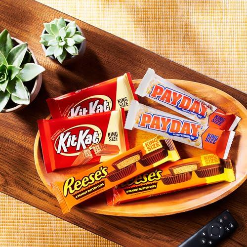 HERSHEY\'S KIT KAT, PAYDAY and REESE\'S Assorted Flavored King Size, Candy Variety Box, 36.8 oz