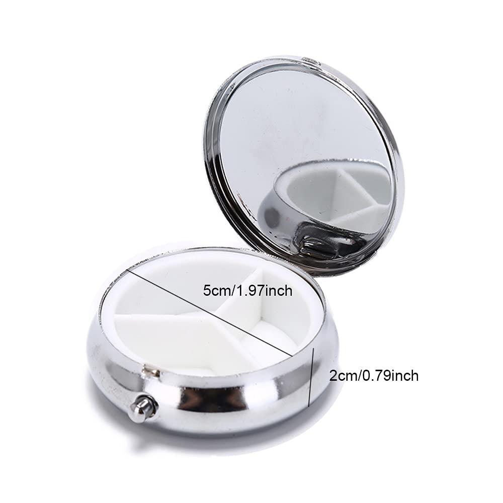 SEIWEI 2PCS Round Mini Portabler Stainless Steel Pill Box Case Pocket 2 inches Medicine Tablet Holder Organizer Case for Purse -Compact 3 Compartment(Ladybug)