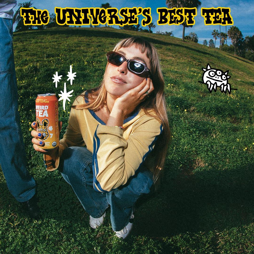 WEIRD Drink Weird Organic White Peach Oolong Tea 16oz Cans, 160mg Organic Caffeine, Pack of 12 A Refreshing Energy Drink Alternative