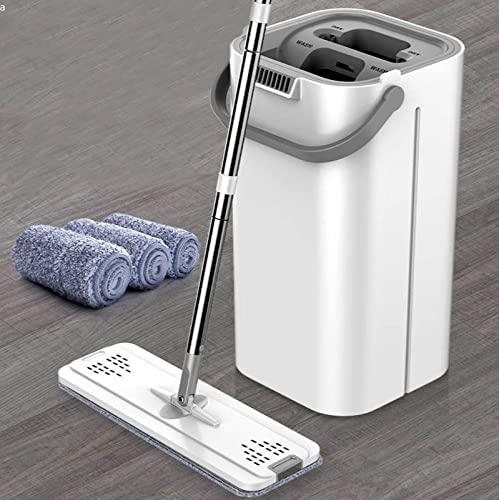 GRFIT Microfiber Mop Flat Squeeze Mop with Bucket 360 Rotating Hand Free Washing Floor Cleaning Mop Microfiber Pads Wet Dry Usage Home Wood Floor Cleaning Tile Floor Cleaning (Color : B-Bucket Mop 4pcs Pad