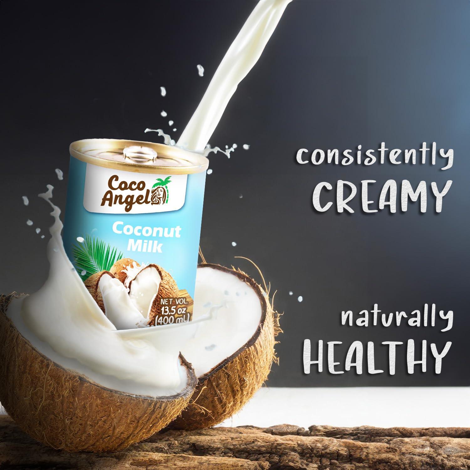 COCO ANGEL Coco Angel Coconut Milk | Plant Based and Dairy Free Canned Coconut Milk | Unsweetened and Freshly Pressed Organic Coconut Milk, 13.5 oz (Pack of 24)
