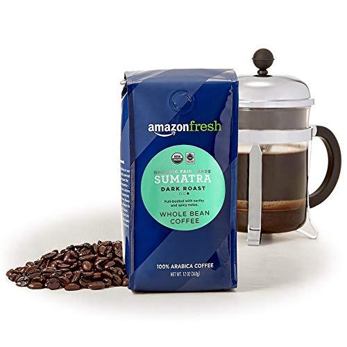 AmazonFresh AmazonFresh Organic Fair Trade Sumatra Whole Bean Coffee, Dark Roast, 12 Ounce