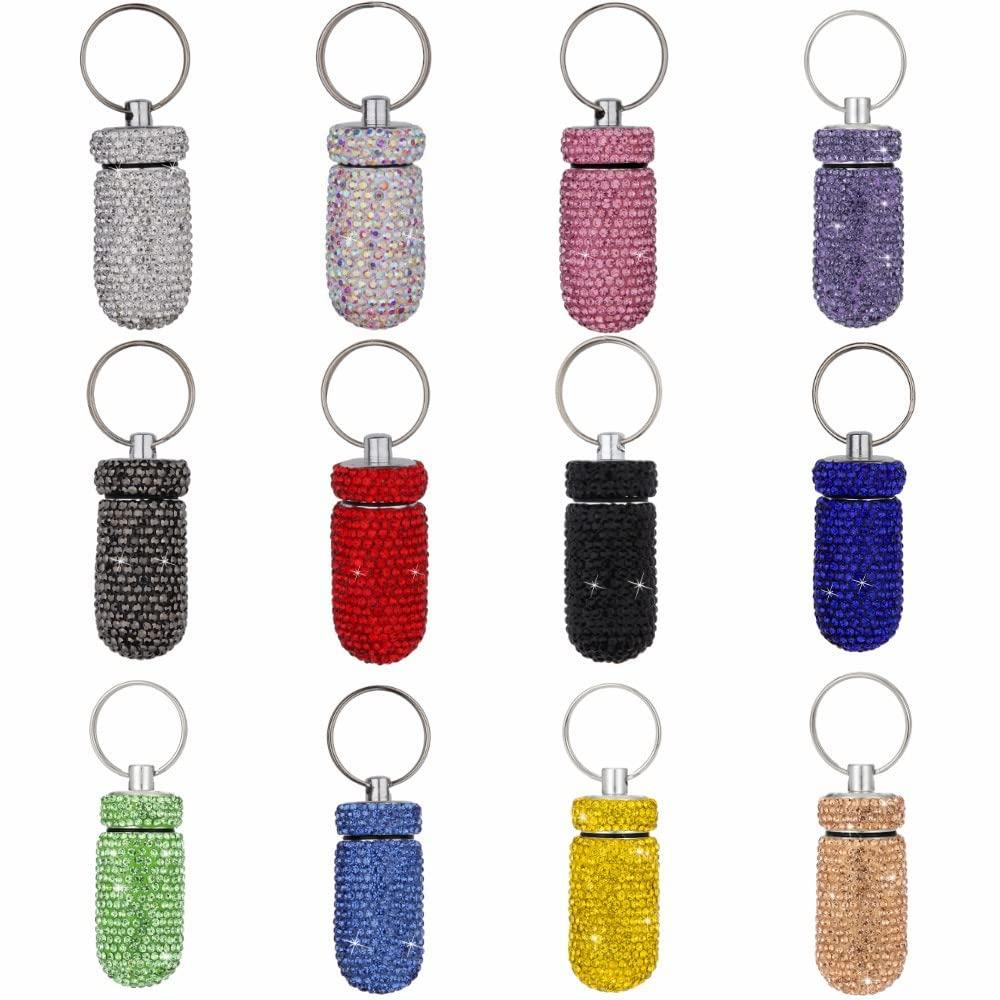 Ykybhx Ykybhx 3PCS Bling Crystal Rhinestone Portable Pill Case Pill Container Waterproof Pill Holder with Keychain Glitter Travel Pill Box Small Medicine Dispenser Bottle Storage for Outdoor Camping Travel,2