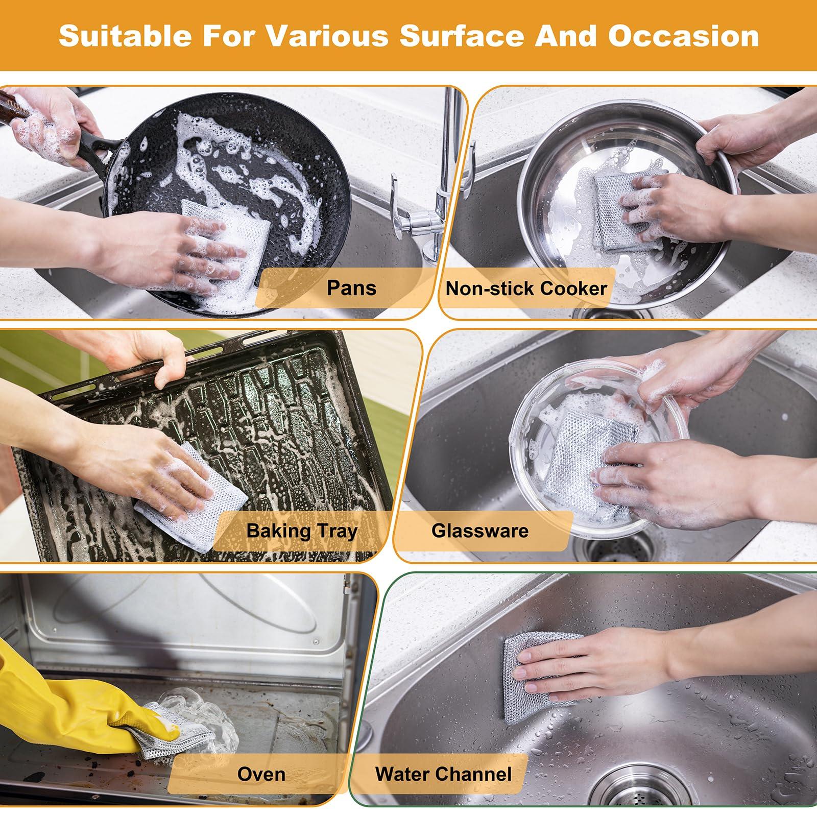 Inkhut Inkhut Non Scratch Wire Dishcloth, Multipurpose Wire Dishwashing Rag for Wet and Dry, Multifunctional Dish Rags for Washing Dishes, Reusable Steel Wool Scrubber for Kitchen Cleaning