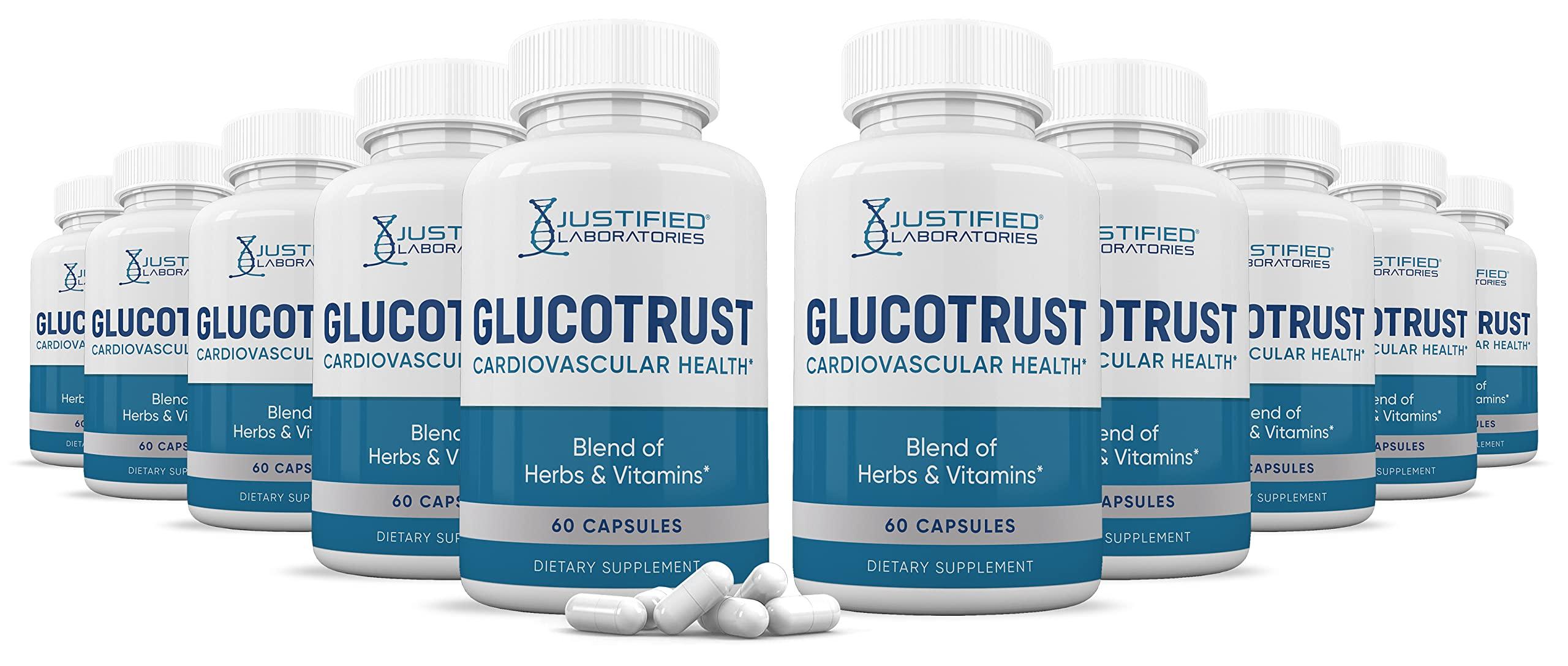 Justified Laboratories (10 Pack) Glucotrust Advanced Formula 620MG Supplement Pills 600 Capsules