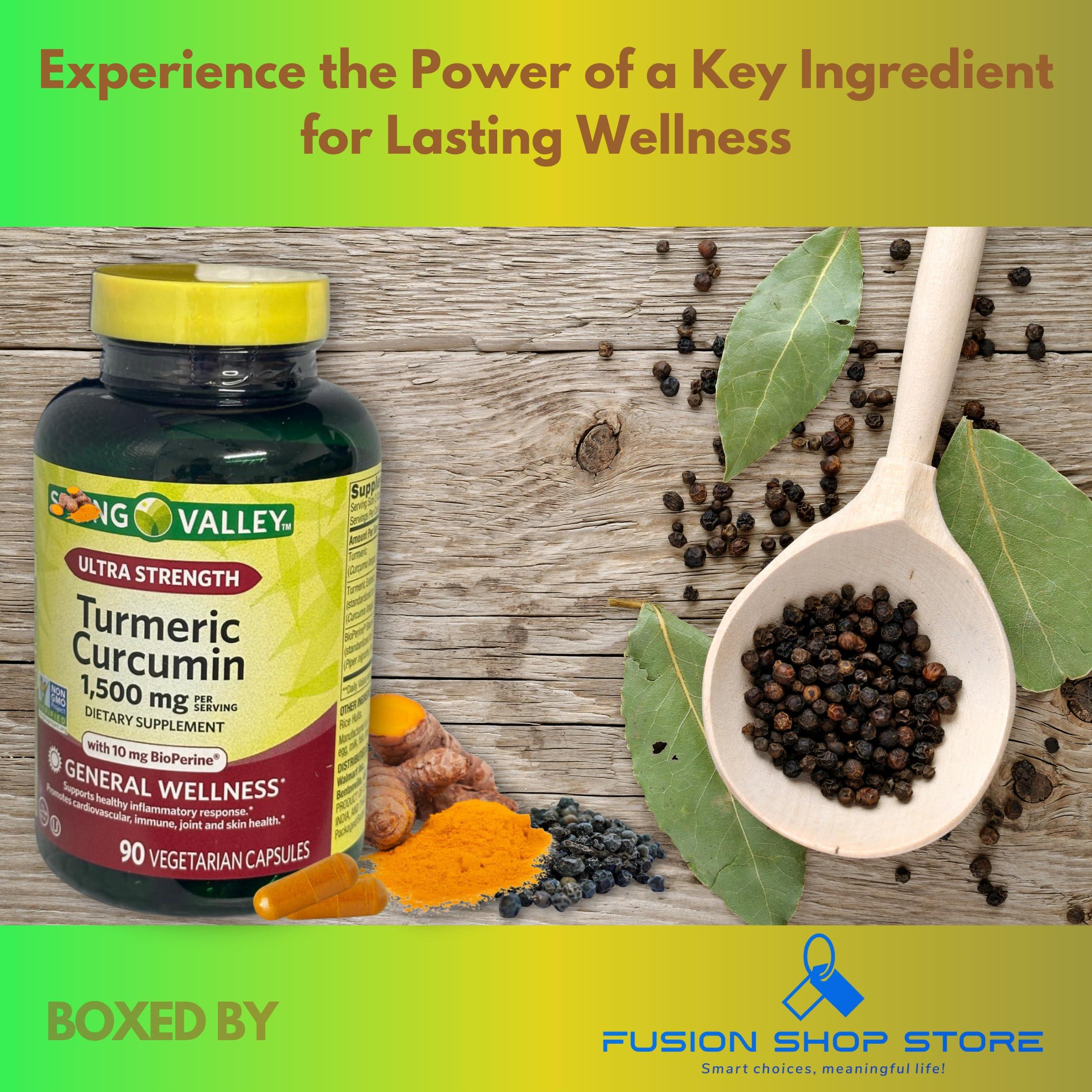 FUSION SHOP STORE Smart choices, meaningful life! Spring Valley Turmeric Curcumin 1500mg- with Black Pepper Vegetarian Capsules, 90ct (Pack of 1), Boxed by Fusion Shop Store