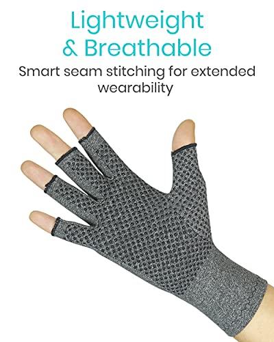 Vive Vive Arthritis Gloves with Grips - Men & Women Textured Fingerless Compression - Open Finger Hand Gloves for Rheumatoid and Osteoarthritis - Arthritic Joint Pain Relief for Computer Typing (Medium)