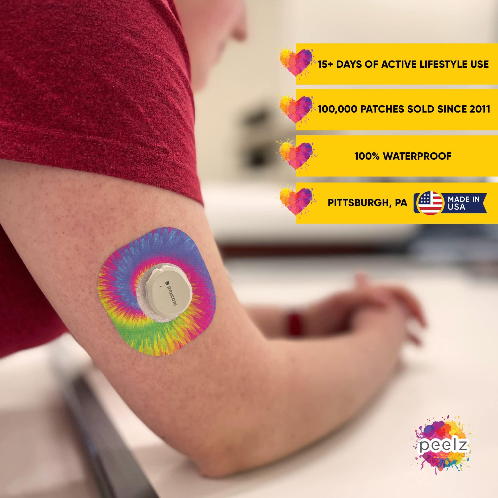 Peelz Peelz Dexcom G7 Adhesive Patches Designed for The DEXCOM G7 and Stelo Waterproof & Sweatproof Adhesive for 15 Days, Sensitive Skin Diabetic Patches for Glucose Monitor Cover Pack of 15 (Tie-Dye)